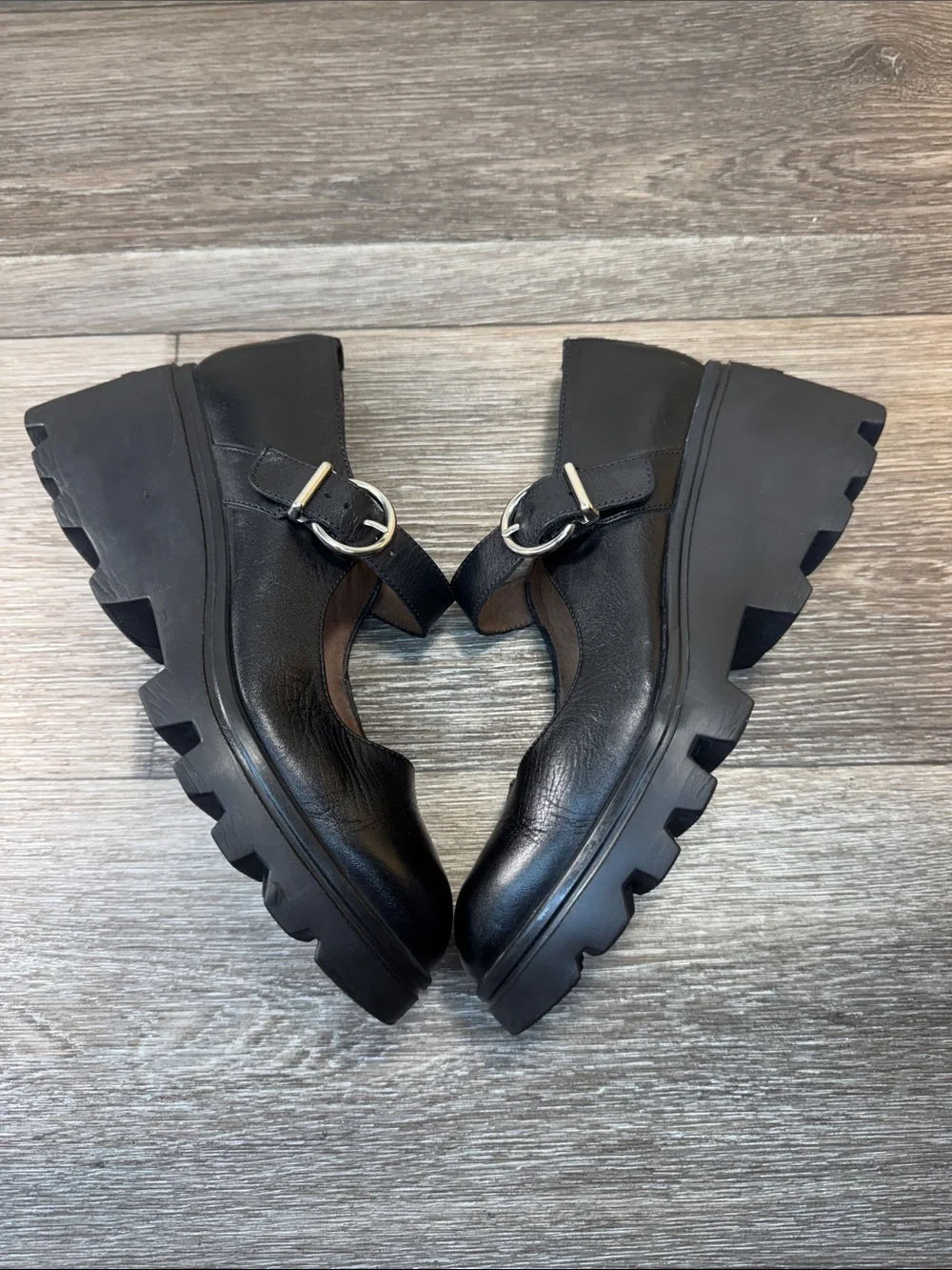 Wonders Chunky Black Leather Mary Jane Platform Shoes woman’s 38 (h20)